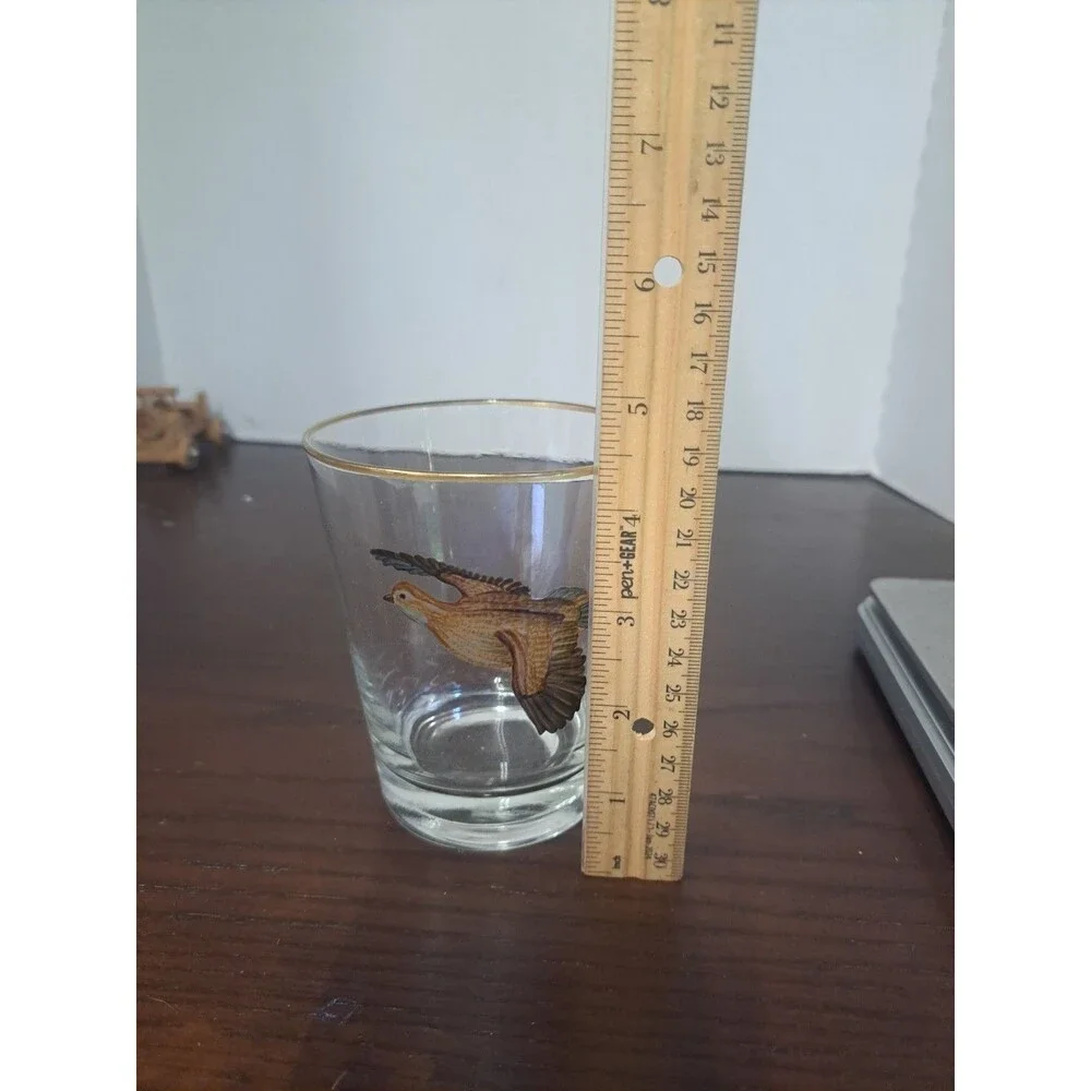Vintage Highball Tumbler With Painted Quail In Flight And Gold Color Trim On Rim